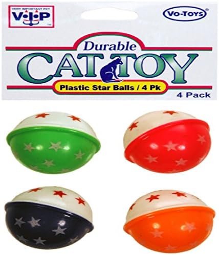 Vo-Toys Neon 2 tone Plastic Star Balls 4 pack Cat Toy
