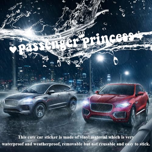 Image of Yourkar Passenger Princess Sticker, Cute Stickers for Car Window Rearview Mirror, Girls Automotive Window Rearview Mirror Decoration Stickers, Universal Car Accessories (White, Short)