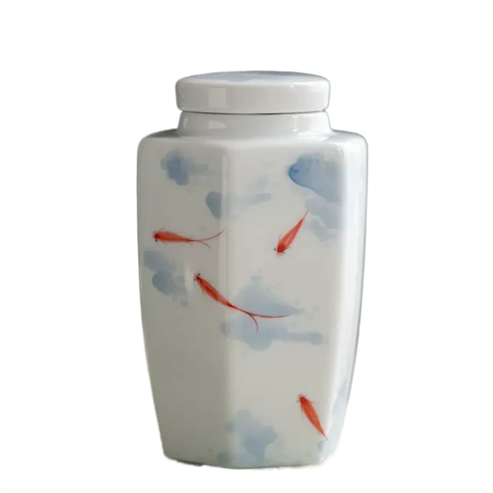 zhangrui1888 Tea Canister Elegant Hand Painted Fish Ceramics Tea Tins with Airtight Lid Ceramic Porcelain Jar for Loose Spice Coffee Bean Herb Spices Sugar and More Tea Storage