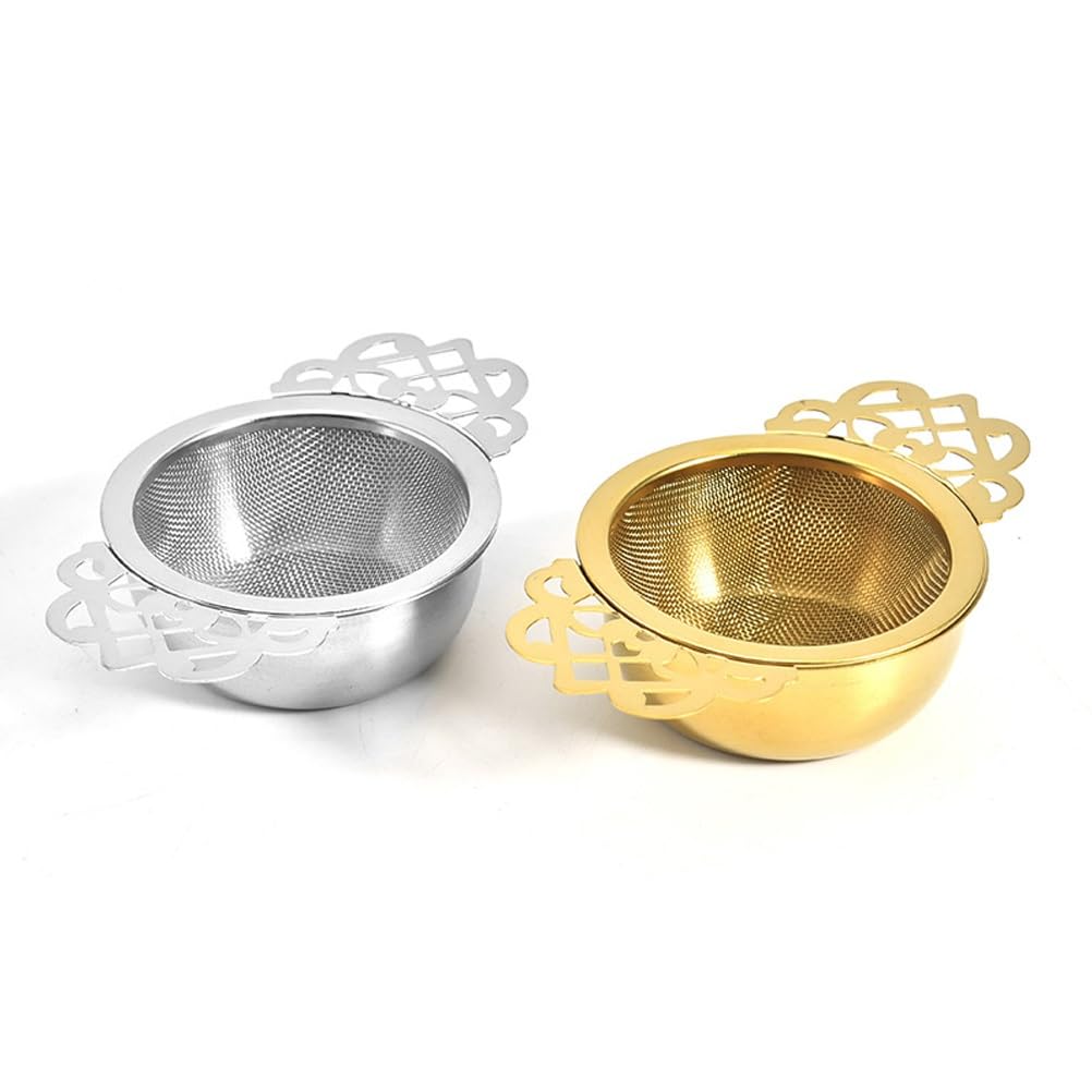Sitko do herbaty z drobnymi oczkami, podwójny zaparzacz do herbaty ze stali nierdzewnej z podwójnymi uchwytami skrzydełkowymi (kolor: złoty) (Color : Gold)
