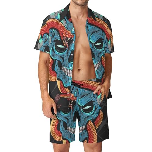 Chemise Hawaïenne Homme Ensemble Short Pantalon Plage Motif Serpent Respirant et Léger S
