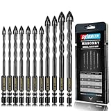 11-pc Carbide Masonry Concrete Drill Bit Set for Stone Tile Brick Ceramic Glass Metal Sheet Plastic Wood, Quick Change 1/4' Hex Shank, Size 3/16' 1/4' 5/16' 3/8' 1/2' with Storage Case