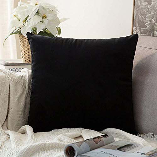 Image of Khooti Velvet Cushion Cover Pack of 1-38 inch x 38 inch / 97 x 97 cm - Black - Soft Pillow Covers Cushion Case for Sofa Bedroom Livingroom Chair Car, Cushion Cover