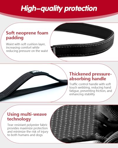 WANFIRE Freihandleinen Hundeleine, Joggingleine Hunde, Lange Hundeleine mit Autosicherheitsgurt und doppelseitigen reflektierenden Nähten für mittelgroße und große Hunde zum Spazierengehen (Schwarz)
