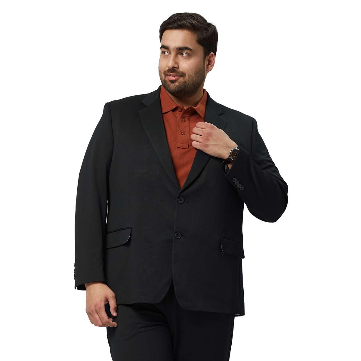 big hello – the plus life Men's Urban Knit Essence Blazer | Regular Fit-Plus Size Men's Blazer | Notch Lapel | Stretchable & Wrinkle-Resistant | Formal & Casual Wear-Black-picture-30