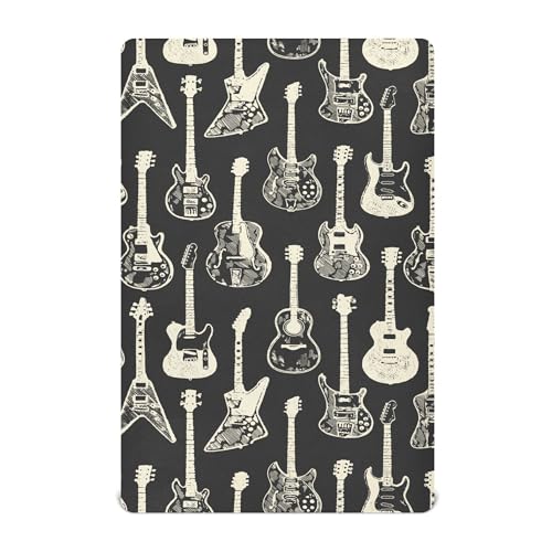Image of Mazeann Black Guitar Music Crib Sheets Soft Breathable Fitted Baby Crib Sheets Mattress Cover for Girl Boys, 52" x 28" x 9"