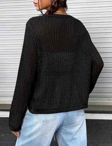 Womens Lightweight Crochet Cardigan Tie Front Shrugs Knit Crop Tops4