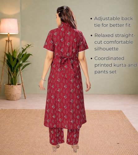 Image of Momenta Women's Pure Cotton Maternity Kurta Set | Feeding Kurti with Concealed Zippers | Maternity Dress for Pre & Post Pregnancy