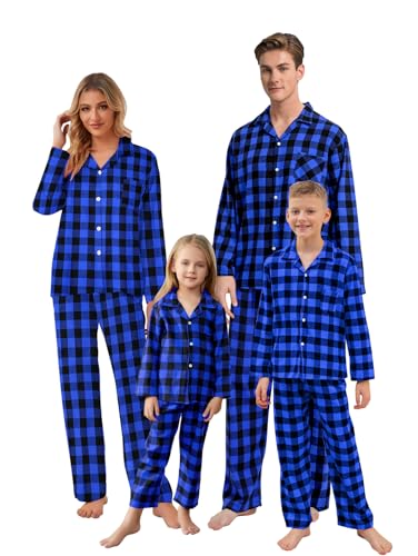 La Mejor Lista de Pijamas de Moda comprados en linea. 49 Umeyda - Conjunto de pijamas familiares de Navidad a juego para adultos y niños, Azul, Large