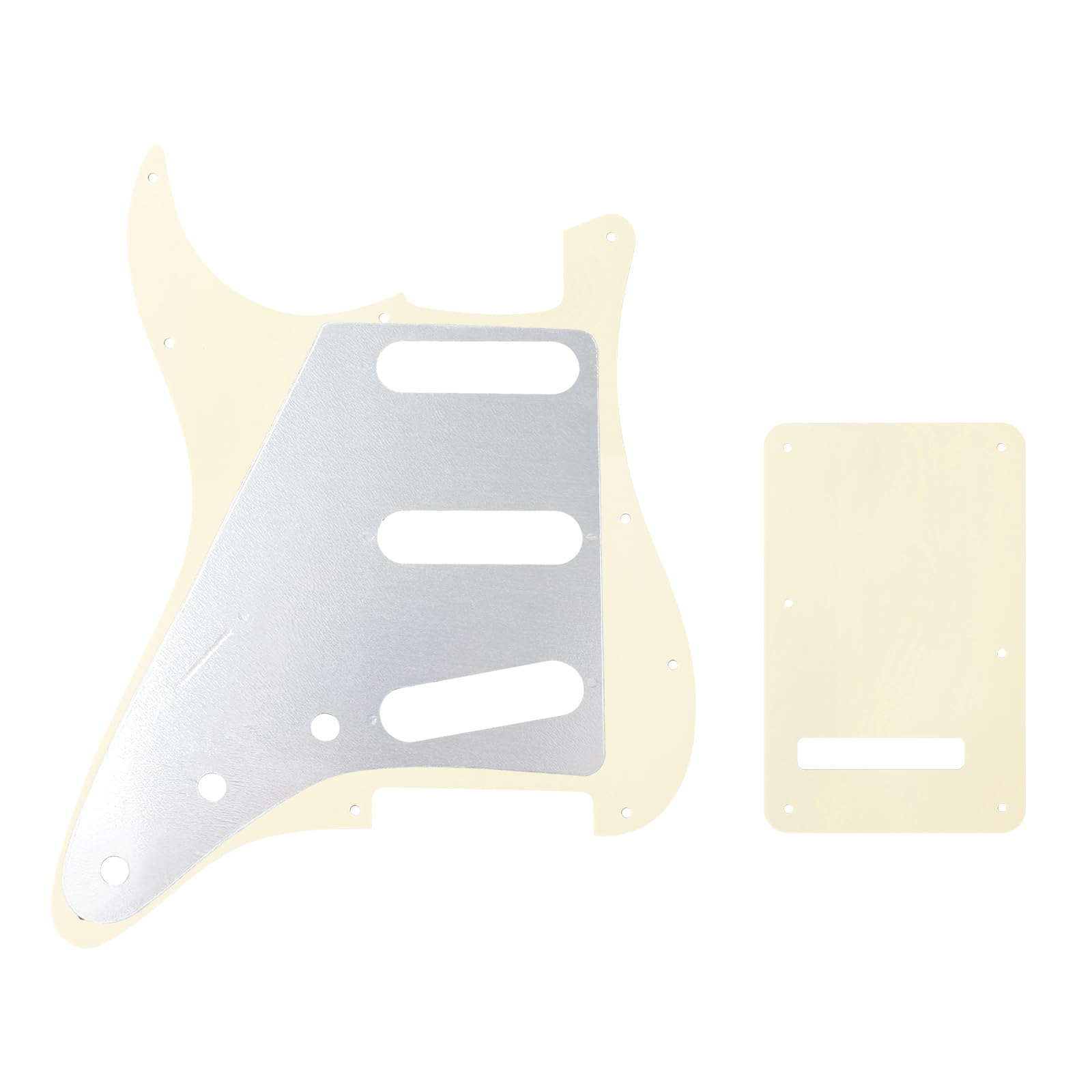 Banworks 3 Ply Strat SSS Pickguard 11-Hole Pickguard Scratch Plate with Backplate 6-Hole Trem Tremolo Cover Set for USA/Mexican Modern Style Standard Stratocaster ST JT/HB-08 Cream - Image 4