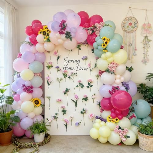 Image of 154Pcs Spring Wildflower Balloons Arch Garland Kit, Pastel Color Balloons for Flower Dasiy Floral Birthday Butterfly Tea Party Garden Baby Shower Decorations
