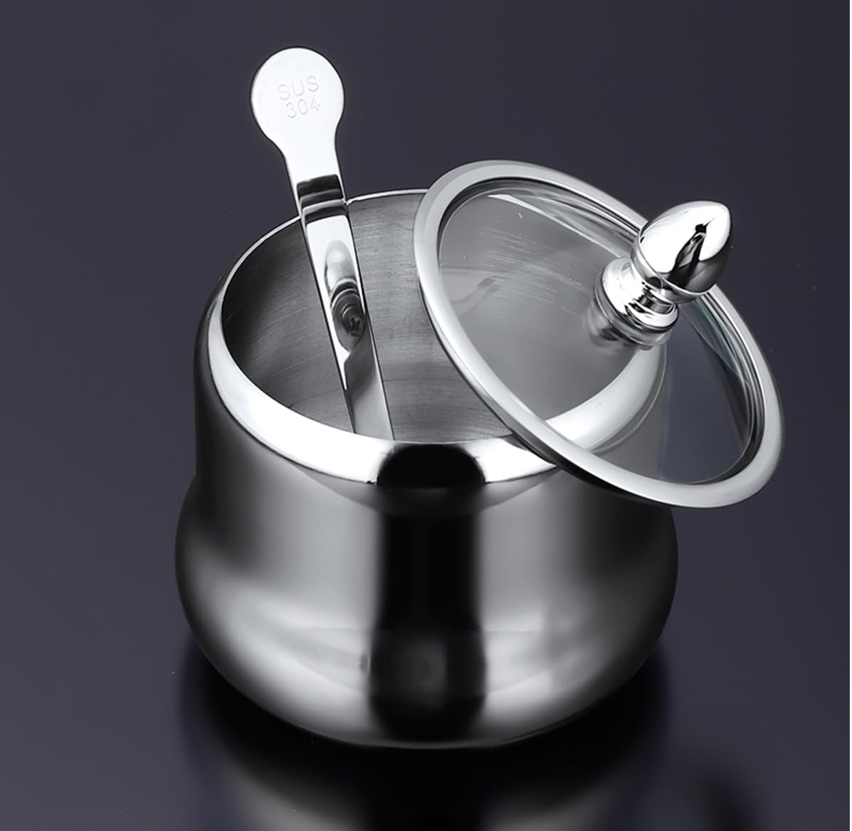 Tenta TENTA KITCHEN pudełko na przyprawy ze stali nierdzewnej 18/8 zestaw słoików na przyprawy słoik na przyprawy stojak na przyprawy Cruet butelka sól pieprz cukier organizatory do przechowywania z 3 łyżkami do serwowania (szklana pokrywka)