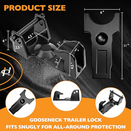 HQPASFY Gooseneck Trailer Lock Combo - Includes Gooseneck Coupler Lock, Adjustable Sleeve Lock, and 2 Keyed Padlock Fit for RV\'s, Livestock Haulers, Heavy Duty Trailers - Black
