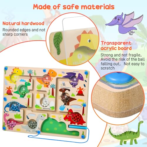 Zocipro Magnetspiel Labyrinth Spielzeug, Montessori Magnetisches für ab 2 3 4 5 6 Jahre Kinder, Zahlen Farben Lernen Sortierspiel, Motorikspielzeug Dinosaurier Geschenk Kinder Mädchen Jungen