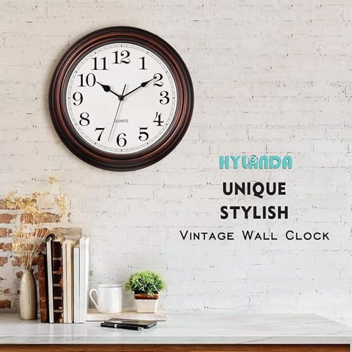 Image of Wall Clock, 12 Inch Vintage Retro Silent Quality Wall Clocks Battery Operated Non-Ticking, Round Decorative Kitchen Home Office Bedroom Living Room(Bronze)