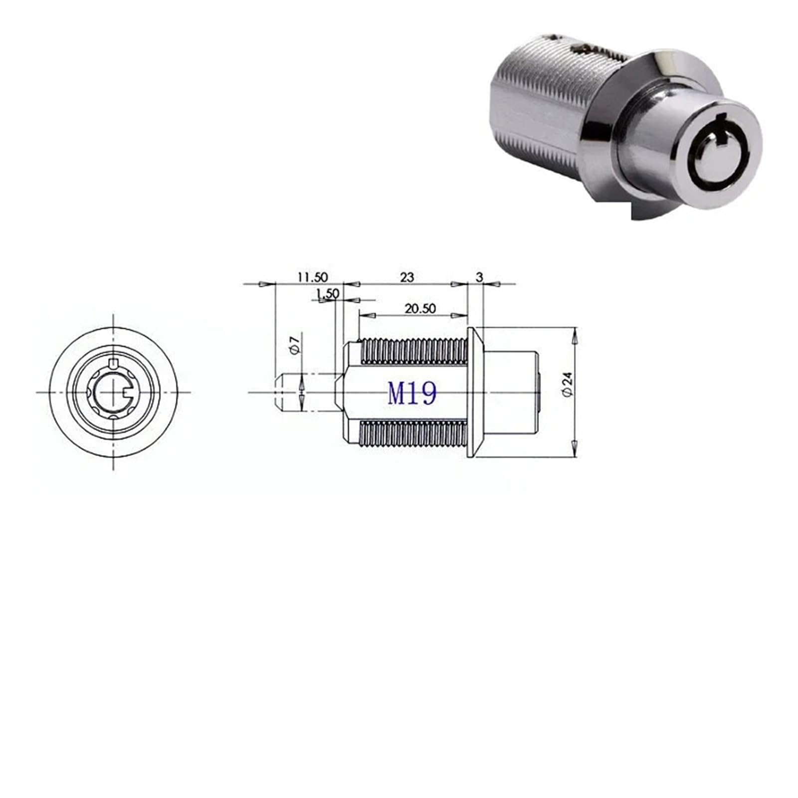 Serratura a pressione for armadietto tubolare M19 M24 for cassetta degli attrezzi, vetrina, armadietto, cassetto, distributore automatico di giochi, bancomat JA47, 1 pezzo(M19 Key different)