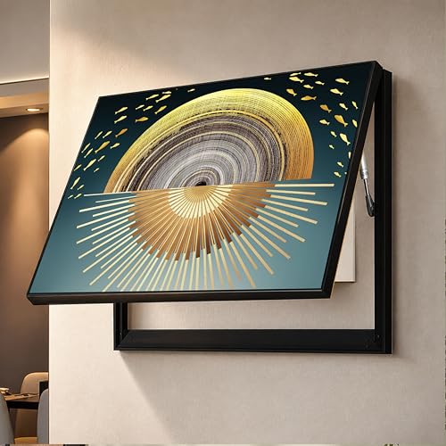Image of Electric MCB Box Cover Frame With Hydraulic Decorative Painting Gold Sun Painting Electrical Panel box Cover, Switch Box Frame Will Fit Max 10x14 inch Switch Board, Outer Size 13X17 Inch