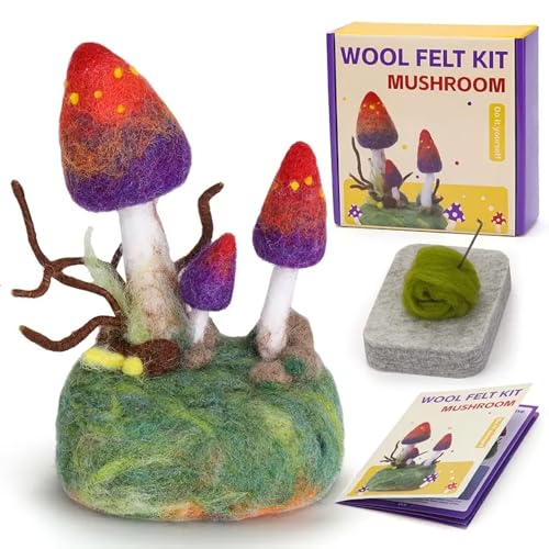 Image of CZHYINB Mushroom Needle Felting Kit, Wool Felting Kits for Beginners, Wool Felting Kit with Felting Pad, Felting Needles and Instruction for Beginners Adult, Needle Felting Starter Kit for DIY Lovers