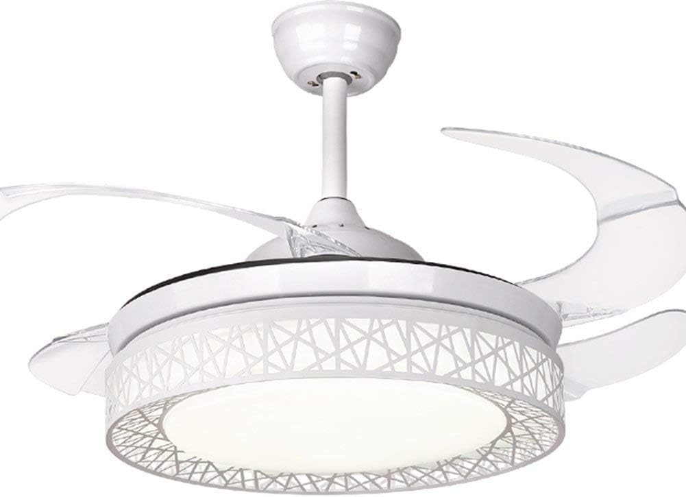 WHYIN 42 Inch Ceiling Fans 4 Retractable Blades LED Ceiling Fan Three Color Change Crystal Chandelier with Remote Control (White)