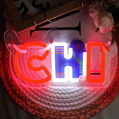 Image of Chicago Sports Teams Neon Sign, Fans Man Cave Neon Light for Wall Decor, Sports Themed Neon Sign, Dimmable USB Powered Neon for Man Cave, Bedroom, Gift for Chicago Fans
