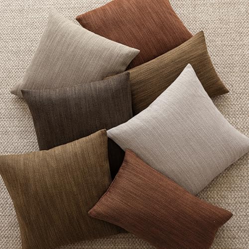 Image of Foindtower Set of 2 Decorative Textured Burlap Linen Throw Pillow Covers Farmhouse Boho Cushion Cover Solid Accent Pillowcase for Couch Sofa Bed Living Room Home Decor,20x20 Inch,Dark Rust Brown