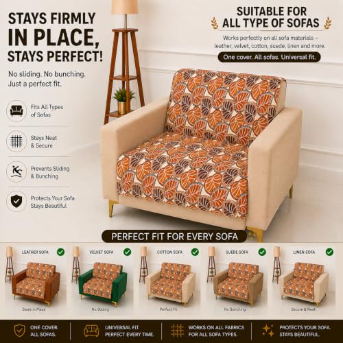 Image of Homerz Premium Printed Quilted Velvet Sofa Slip Cover Protector, Sofa Mat, Exact Size, Antislip Cover (Bloomora, 1 Seater, Full)