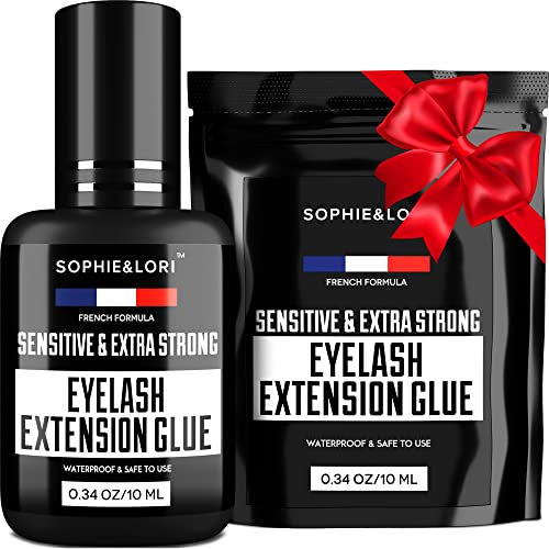 Super Strong Eyelash Extention Glue - 2X Size Lash Glue for Professional Eyelash Extensions - 1 Sec Drying & Maximum Bonding - 0,34OZ - Extra Black Individual Eyelash Glue - Latex Free Lash Adhesive