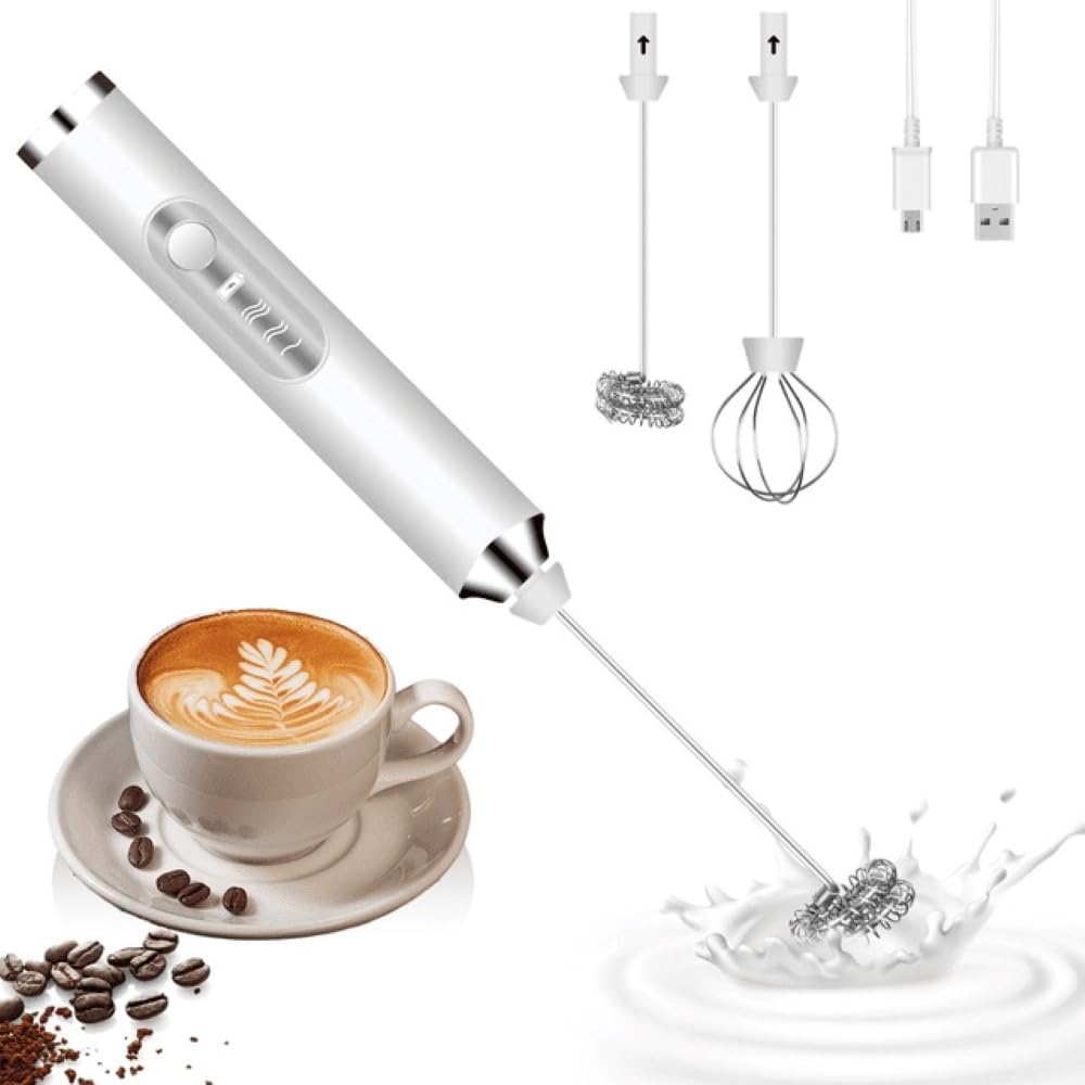Electric Milk Frother & Hand Blender – USB Rechargeable Portable Coffee Frothing Wand, Foam Maker for Cappuccino, Latte, Egg Beater & Whisker for Home Kitchen Use (White)-picture-12