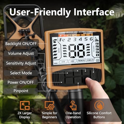 Image of Metal Detector for Adults Rechargeable, 11 inch Professional Metal Detector for Gold & Silver, High Accuracy Waterproof Design, 5 Modes, Christmas Stocking Stuffers Gifts for Men /Dad, M55,Brown