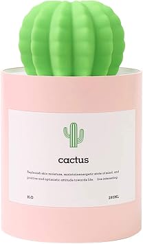 Mini Humidifier, 280ml USB Cool Mist Portable Cactus Air humidifier, Ultra-Quiet Operation for Bedroom Home Office Yoga Car TravelPink