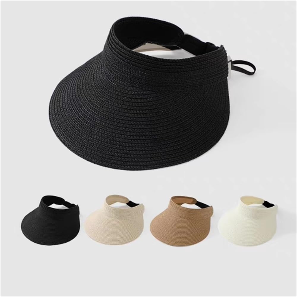 Visera de Paja para Mujer Sombrero de Sol ala Grande Paja con Parte Superior Hueca for Mujer para Sombreado al Aire Libre