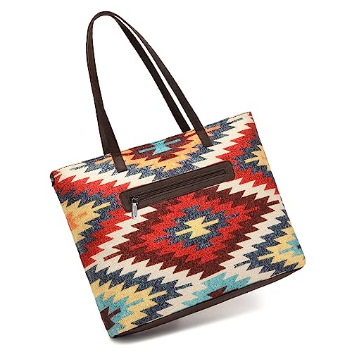 Image of Montana West Wrangler Aztec Print Canvas Tote Bag Capacity Shoulder Bag for Work, Travel & Everyday Use
