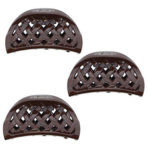 Plastic Weaved Jaw Hair Clip for Women and Girls - Set of 3-Dark Brown