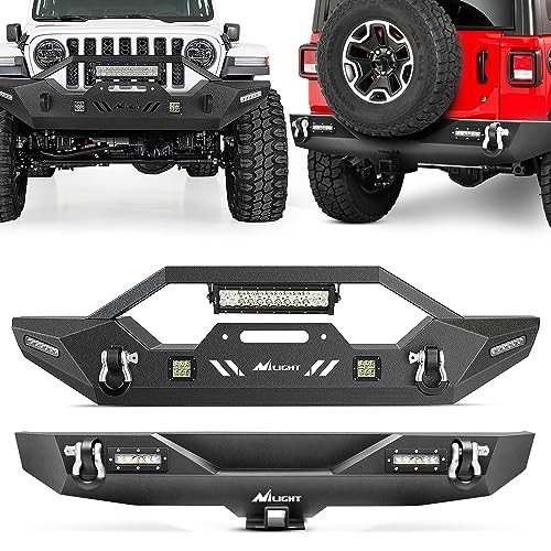 Image of Nilight Front and Rear Bumper Compatible for 2018 2019 2020 2021 2022 2023 Wrangler JL,Rock Crawler with Hitch Receiver Winch Plate & Nilight Upgraded LED Lights & D-Rings Off Road