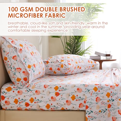 Image of JSD Floral Printed Sheet Set Cal King 16 inch Deep Pocket | 4 Piece Soft Microfiber Sheets, OEKO-TEX Certified, Colorful Flower Patterns, Easy Care