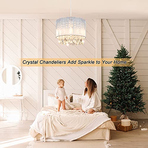 Depuley Modern Crystal Drum Shade Chandelier, 1 Light Semi Flush Mount Ceiling Light Fixture, Adjustable Crystal Pendant Light For Dining Room, Bedroom, Kitchen Island, Living Room, E26 Base #TOP1