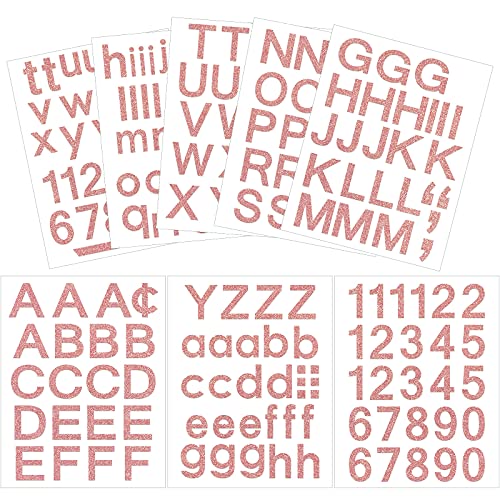 Outus 202 Pcs 8 Sheet Vinyl Letter Number Stickers, 1 Inch Glitter Pink