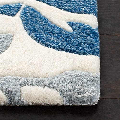 Image of Export Quality Handtufted Woolen Carpet for Living Room Bedroom & Hall - Color - White /Blue - Size - 12 x 18 Feet