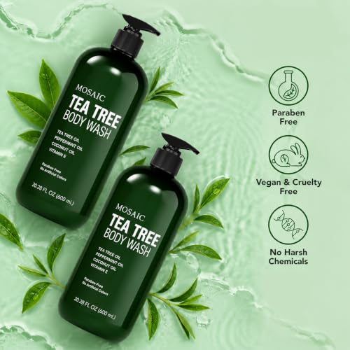 Image of AnatoliaDaphne Tea Tree Body Wash and Shower Gel with Vitamin E for Jock Itch, Eczema, Ringworm, Body Odor, Body Wash Women & Men with Added Body Oils,LARGE 20.2 FL Oz Bottle (Tea Tree, Pack of 2)