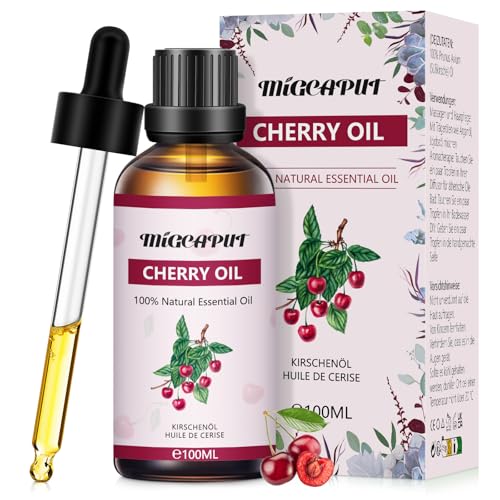 MIGCAPUT Aceite Esencial de Cereza 100ML, Aceite de Fragancia de Cereza Premium, Aceite Esencial de Aromaterapia para Humidificador, Difusor, Baño, Vela de Bricolaje, Jabón, Perfume
