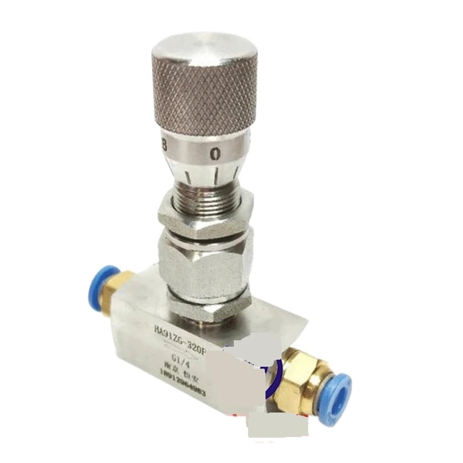 Vanne à aiguille micro-régulatrice de débit anti-fuite inox pour tube PU 14mm