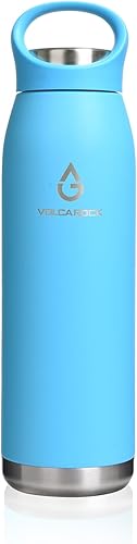 VOLCAROCK Botella de agua deportiva aislada con tapa de transporte, 24 onzas, apta para lavavajillas y sin BPA, botella de agua de acero inoxidable