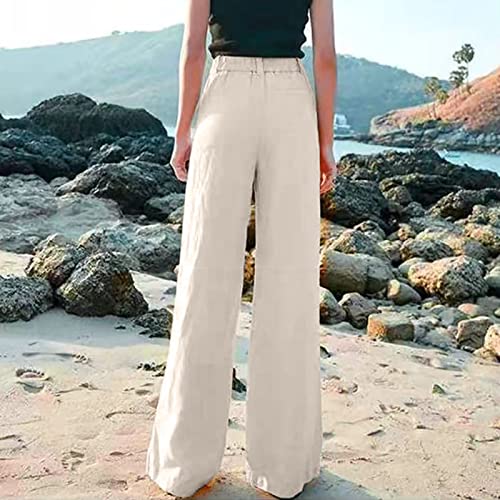 FZYLQY High-Waisted Linen Pants for Women with Pockets Wide Leg Trousers for Summer Casual Loose Fit Bottoms4