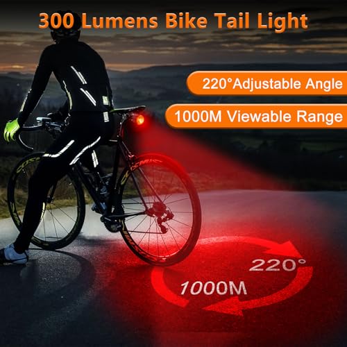 Image of NineLeaf Smart Brake Sensing Rear Bike Lights, Bicycle Tail Light, Bike Lights for Night Riding, Auto On /Off, 300 Lumen 220Adjustable Angle 1000M Viewable Range IP65 Waterproof USB-C Rechargeable