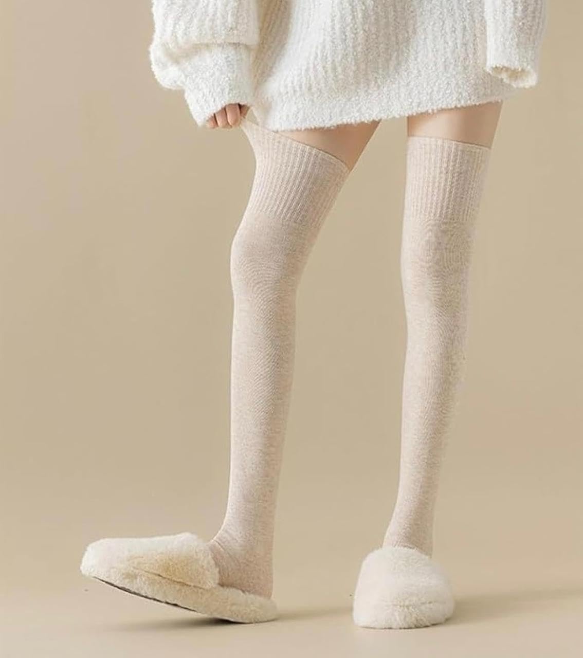 SHOPSPHERE Warm Wool Thigh High Socks for Women | Knitted Thick Thermal Winter Long Socks | Knee High Leg Warmers & Boot Cuffs 3