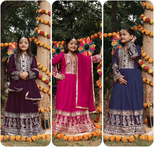 Girl's Indian Party Wear Gown Dress for Kids Georgette Fabric, Embroidery and Sequin Work4