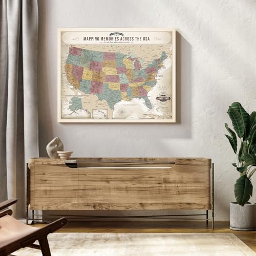 Image of DECORARTS - Push Pin Travel Map USA, US Maps for Wall, Soft Vintage Pastel United States Pin Board Canvas Wall Art, Giclee Print on Canvas, Handcrafted in USA, 30x24''