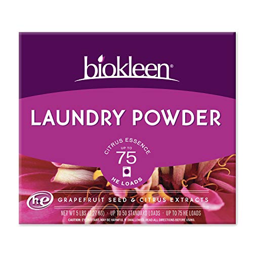 Biokleen Laundry Detergent Powder, Concentrated, Eco-Friendly, Non-Toxic, Plant-Based, No Artificial Fragrance, Colors or Preservatives, Citrus Essence, 5 Pounds - 75 HE Loads/50 Standard Loads