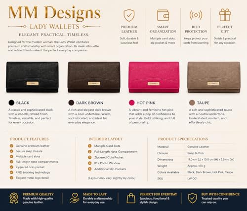 Image of MM Designs Genuine Leather Women's Clutch Wallet with Card Slots (Taupe)