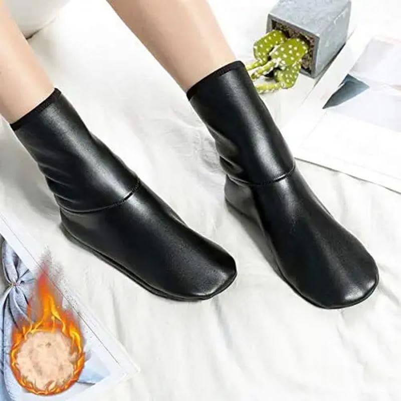 Unisex Winter Warm Faux Leather Socks (Free Size, Black) 2